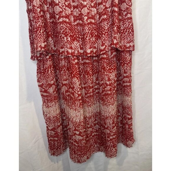 Parker Brand Women’s Red Patterned Spaghetti Strap Tiered Lined Mini Dress Sz M - Picture 3 of 10